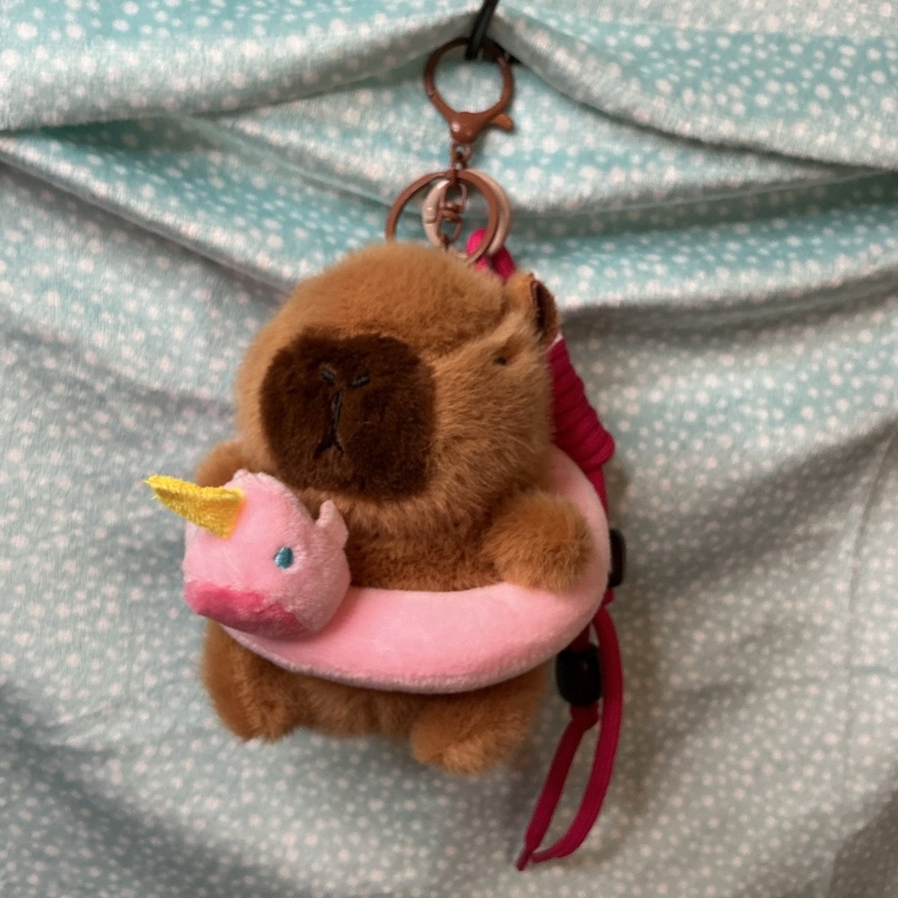 Capybara Bag Charm with Pink Floatie and Rope